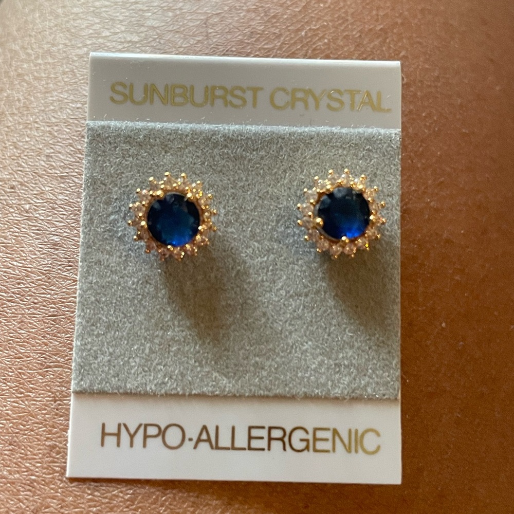 Blue and Gold Halo Earrings with Crystal Accents